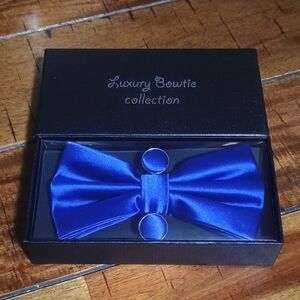 Double Fold Waterproof Bowtie - Plain Blue Handkerchief Men Fashion Accessories